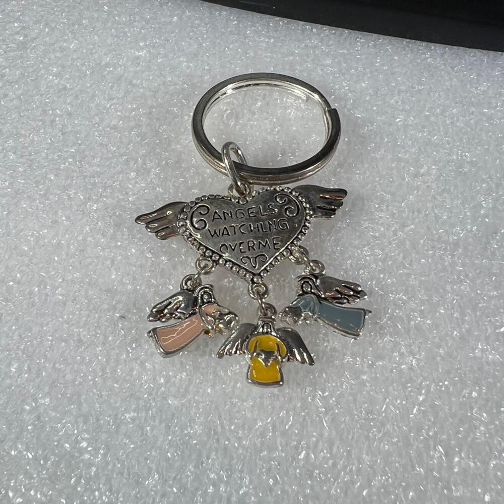 Deadstock Silver Tone Angels Spiritual Guardian Angels Watching Over Me Keychain - Picture 6 of 12